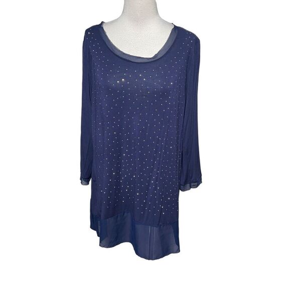 Belldini Tops - Belldini Navy Blue 3/4 Sleeve Knit Pullover Tunic Size L